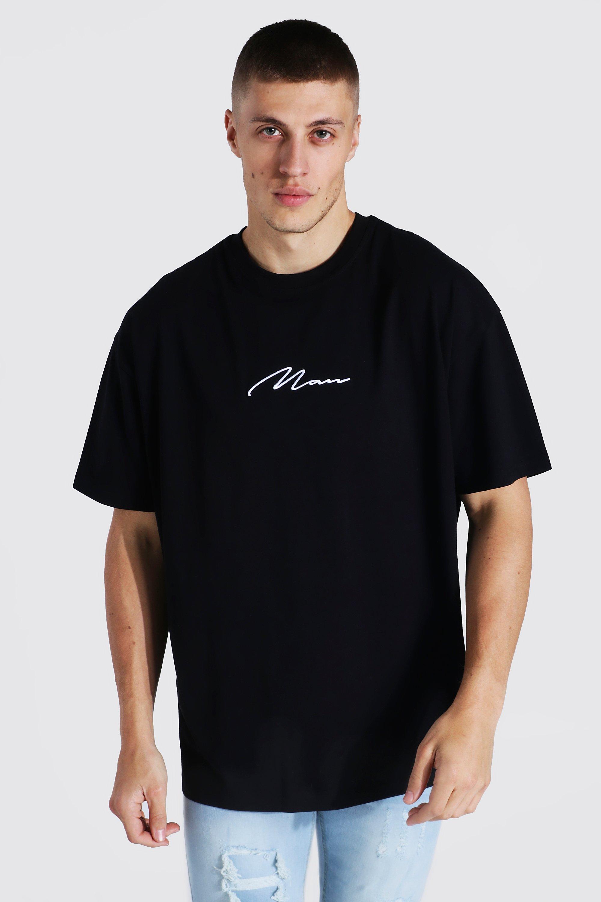 Oversized Man Signature Embroidered T-shirt | boohooMAN USA