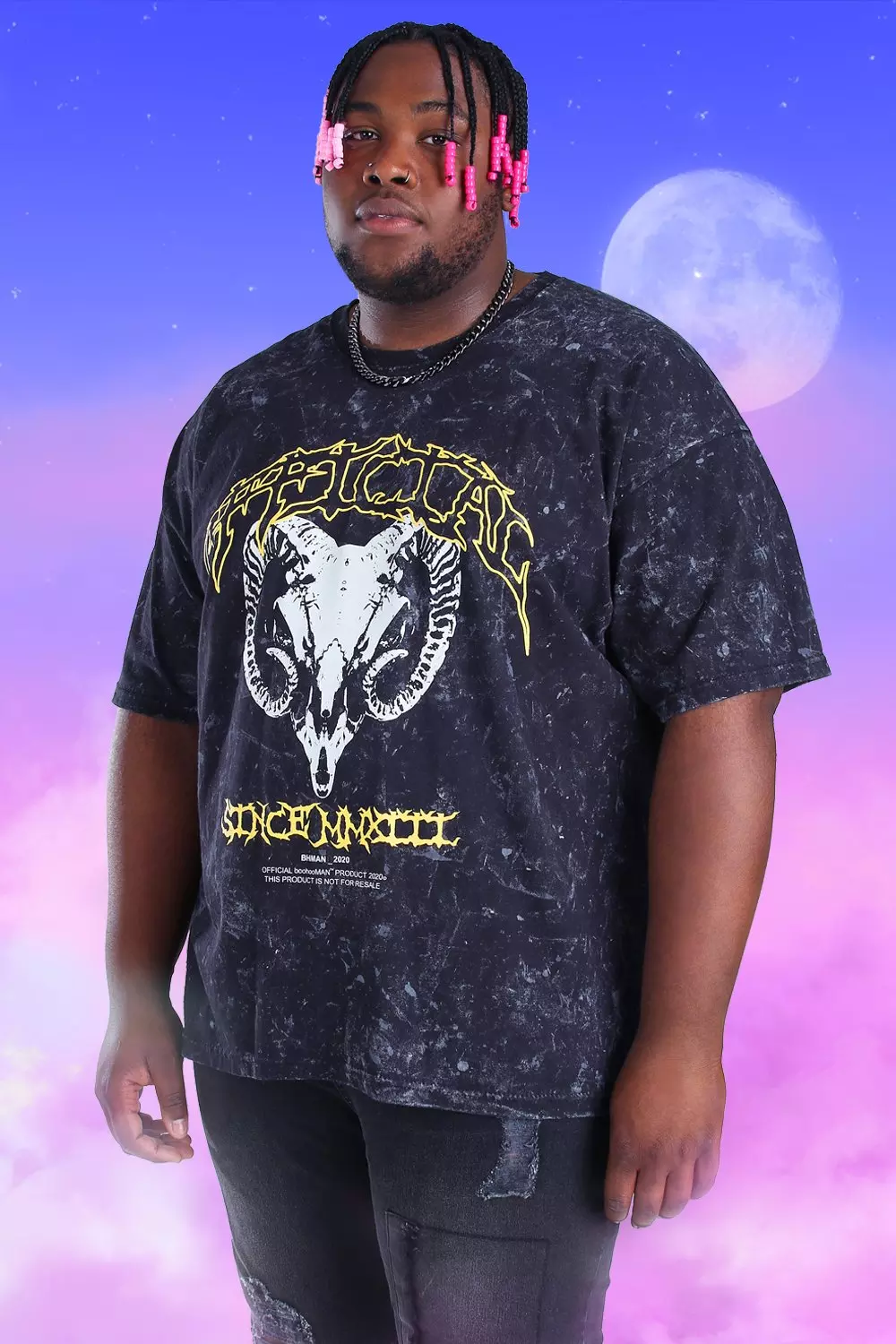 Plus Size Acid Wash Ram Skull Print T-Shirt alternative image