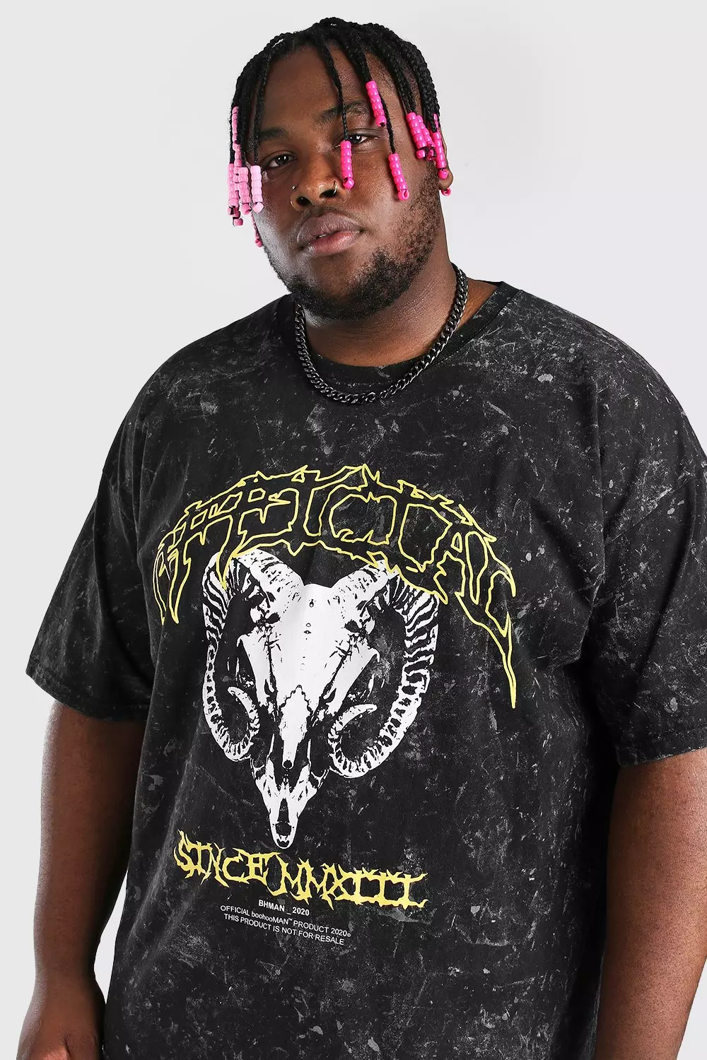 Plus Size Acid Wash Ram Skull Print T-Shirt alternative image
