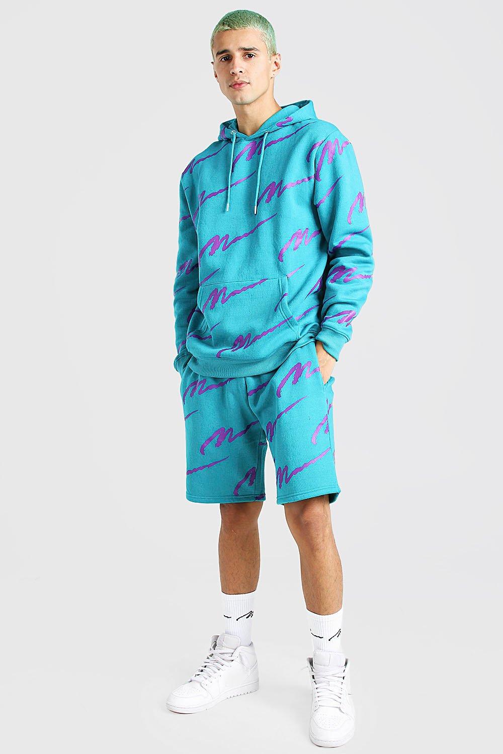 All over man shop printed hooded short tracksuit