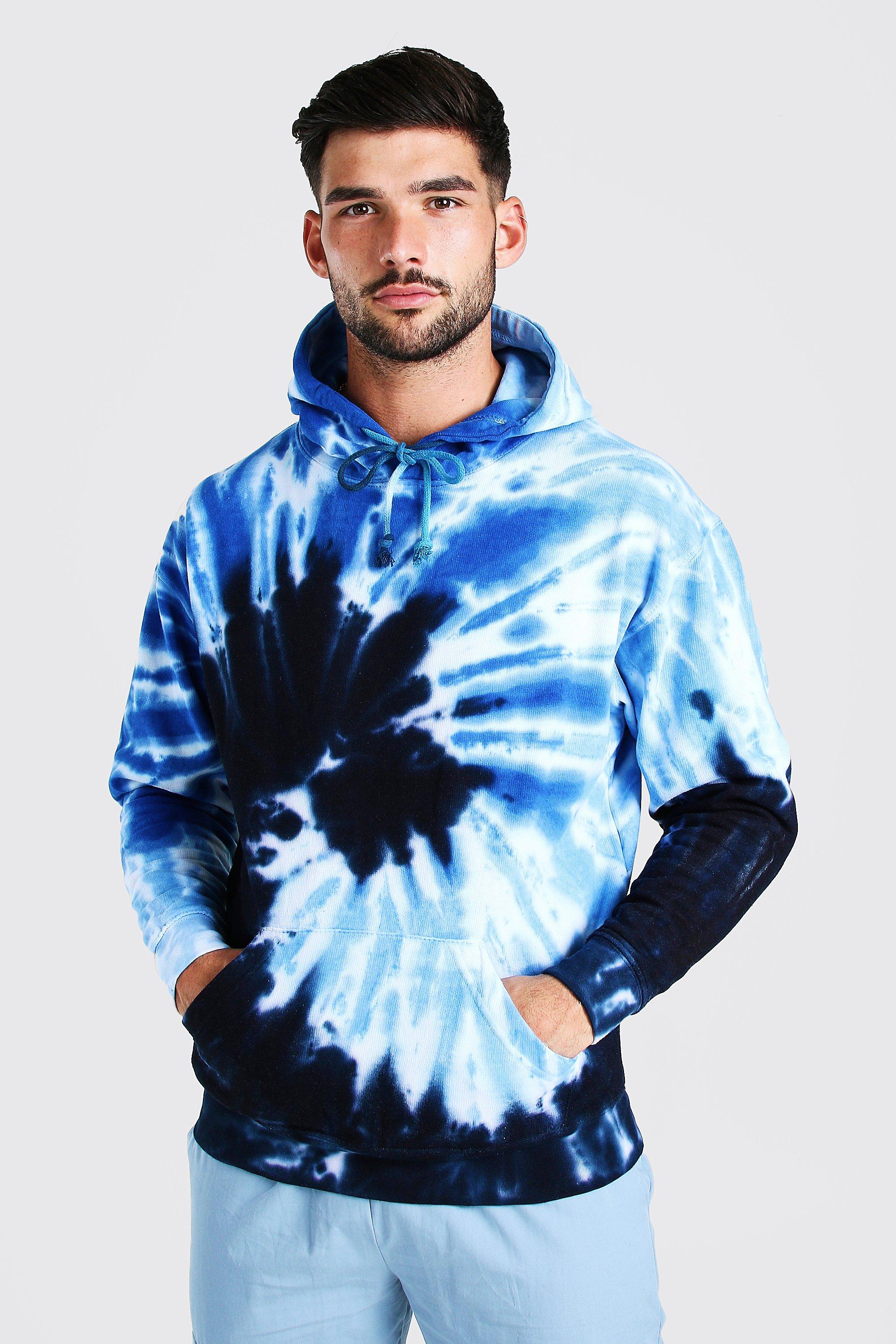 Men's Oversized Official Flame Print Tie Dye Hoodie Boohoo, 45% OFF