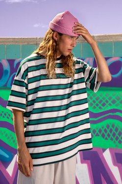 Official Yarn Dyed Oversized Stripe T-Shirt | boohooMAN