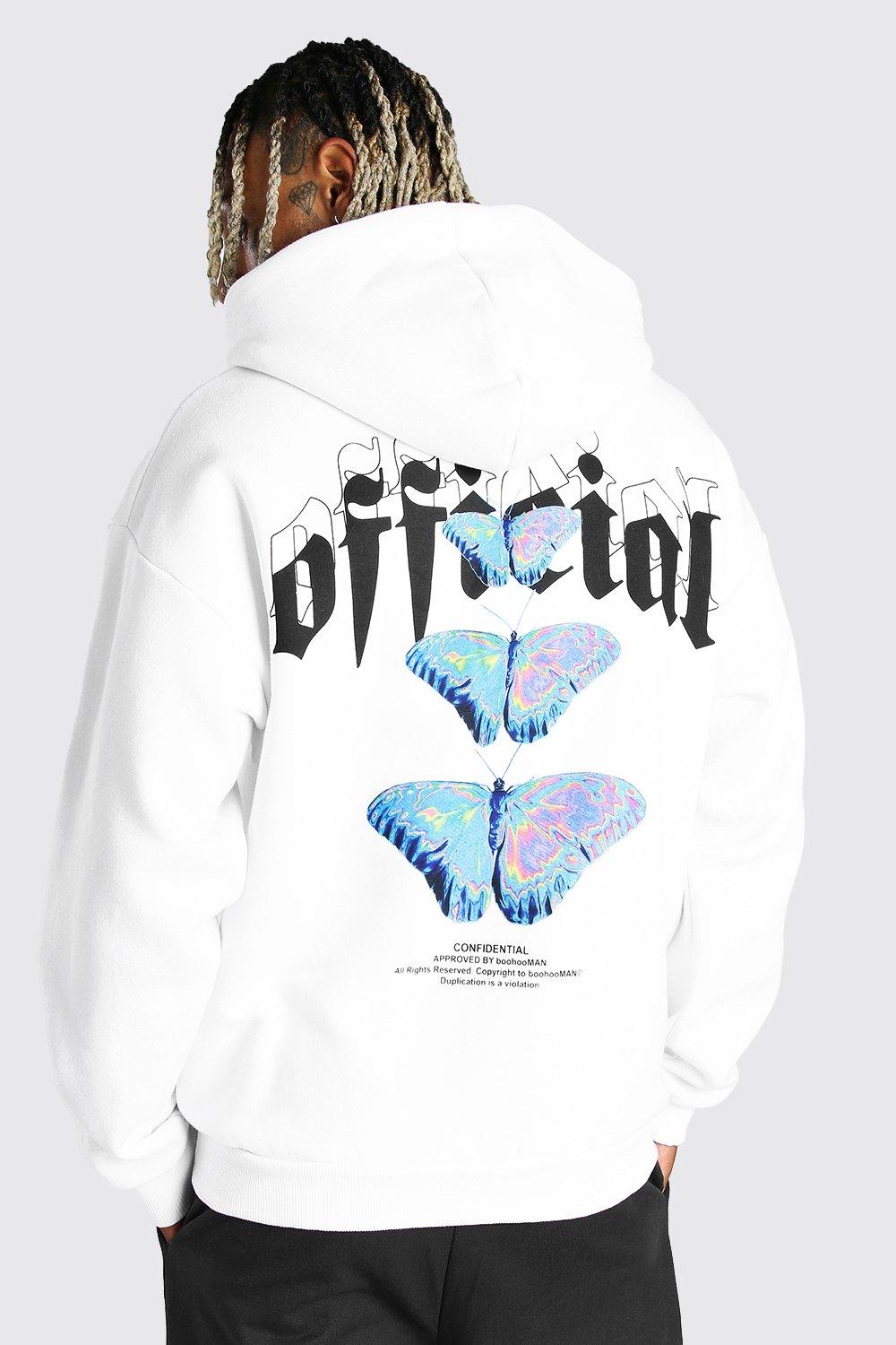 Oversized Official Butterfly Back Print Hoodie boohooMAN USA