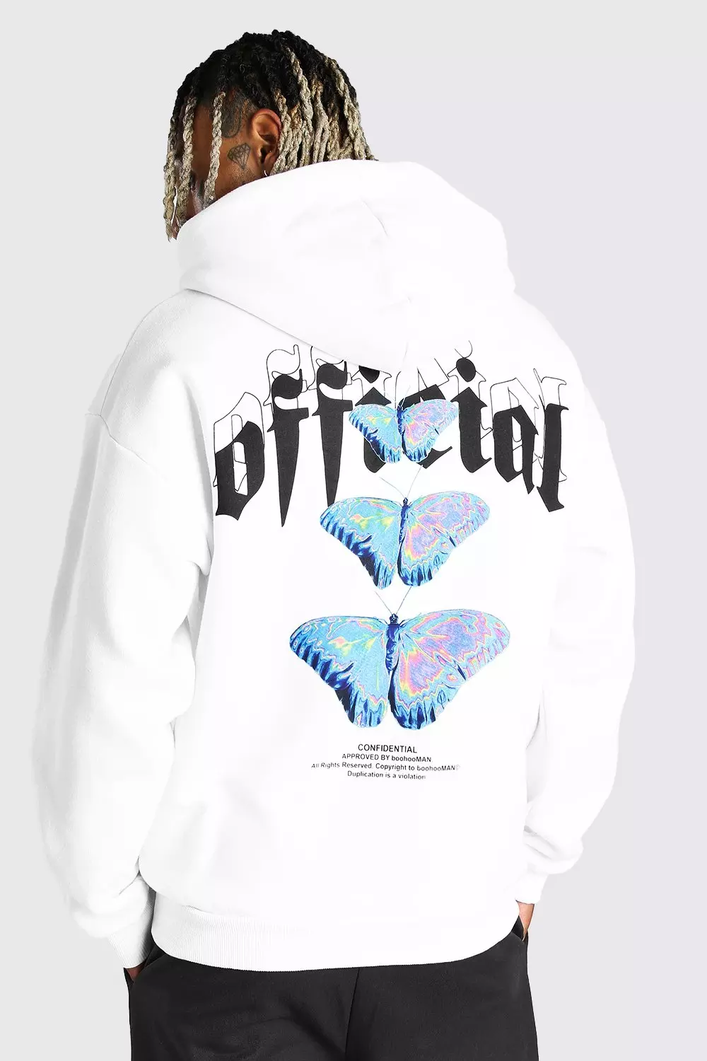 Oversized Official Butterfly Back Print Hoodie boohooMAN