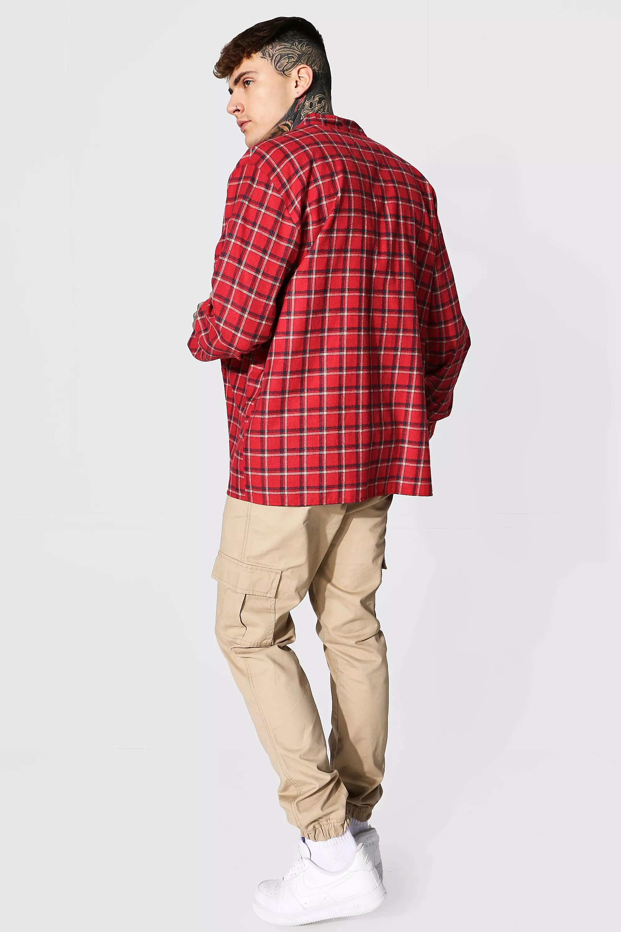 Red Oversized Man Embroidered Check Shirt alternative image