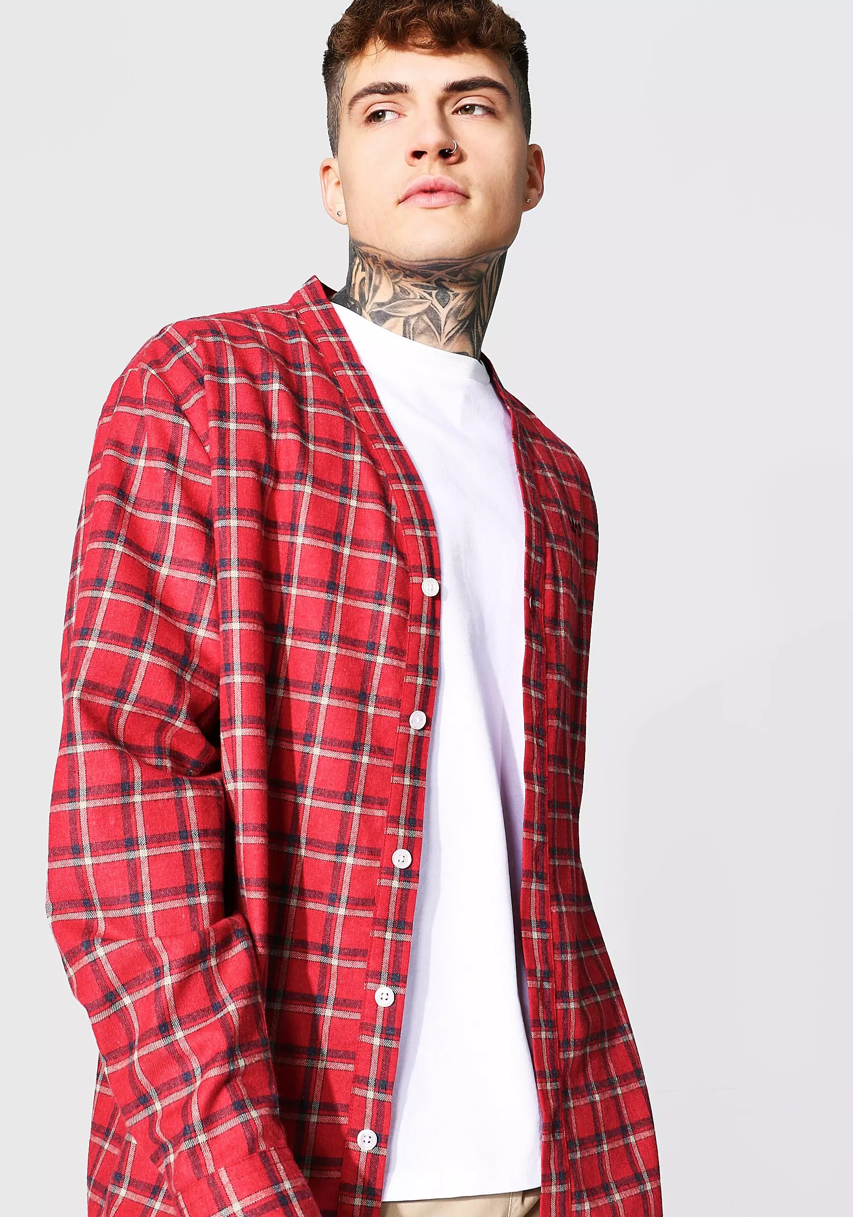 Red Oversized Man Embroidered Check Shirt alternative image