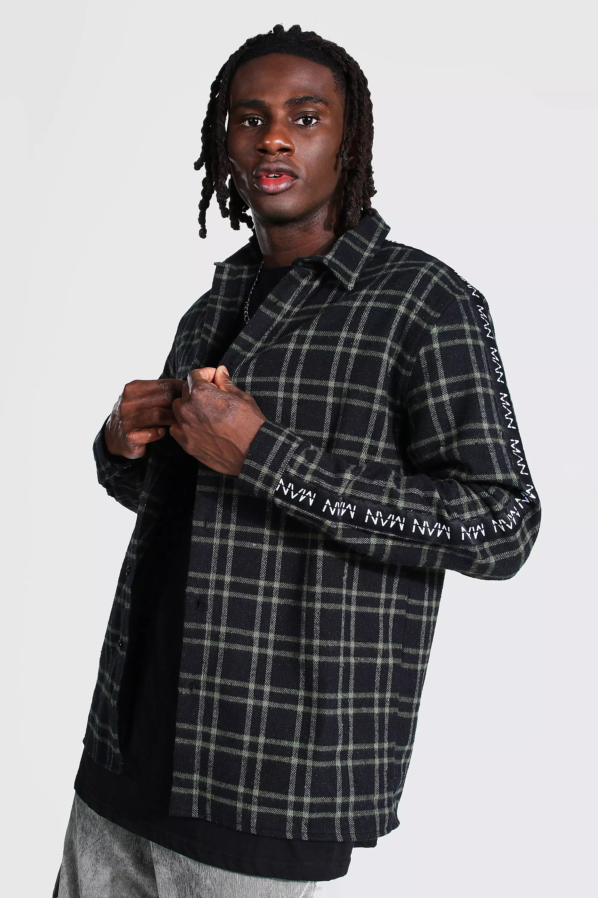Khaki Man Side Tape Check Shirt Overshirt alternative image