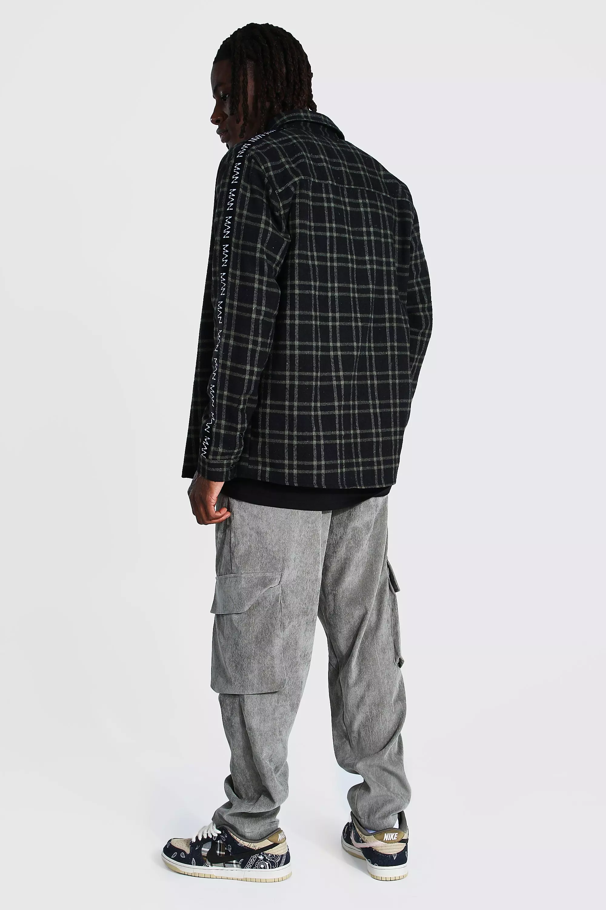 Khaki Man Side Tape Check Shirt Overshirt alternative image