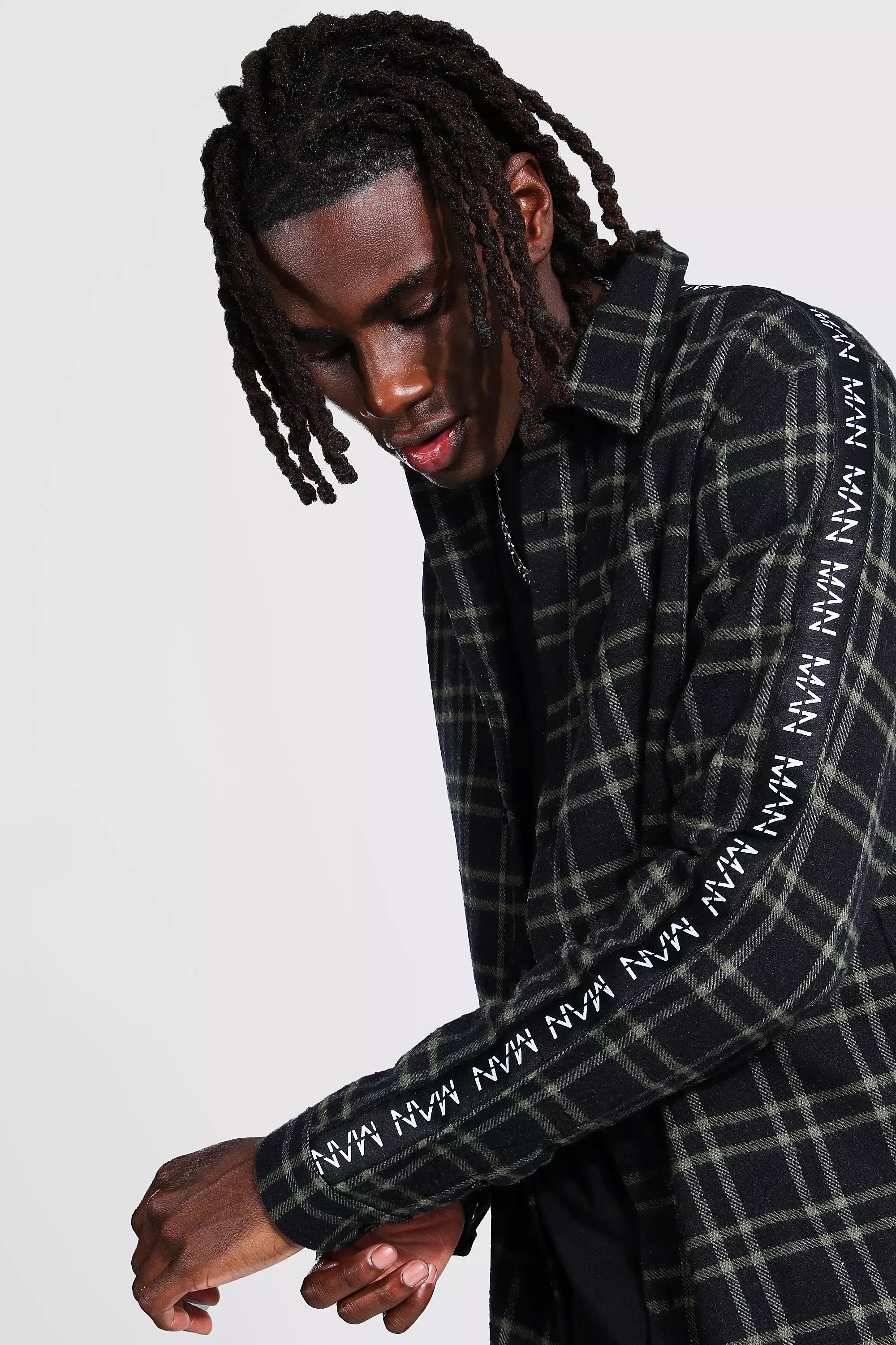 Khaki Man Side Tape Check Shirt Overshirt alternative image