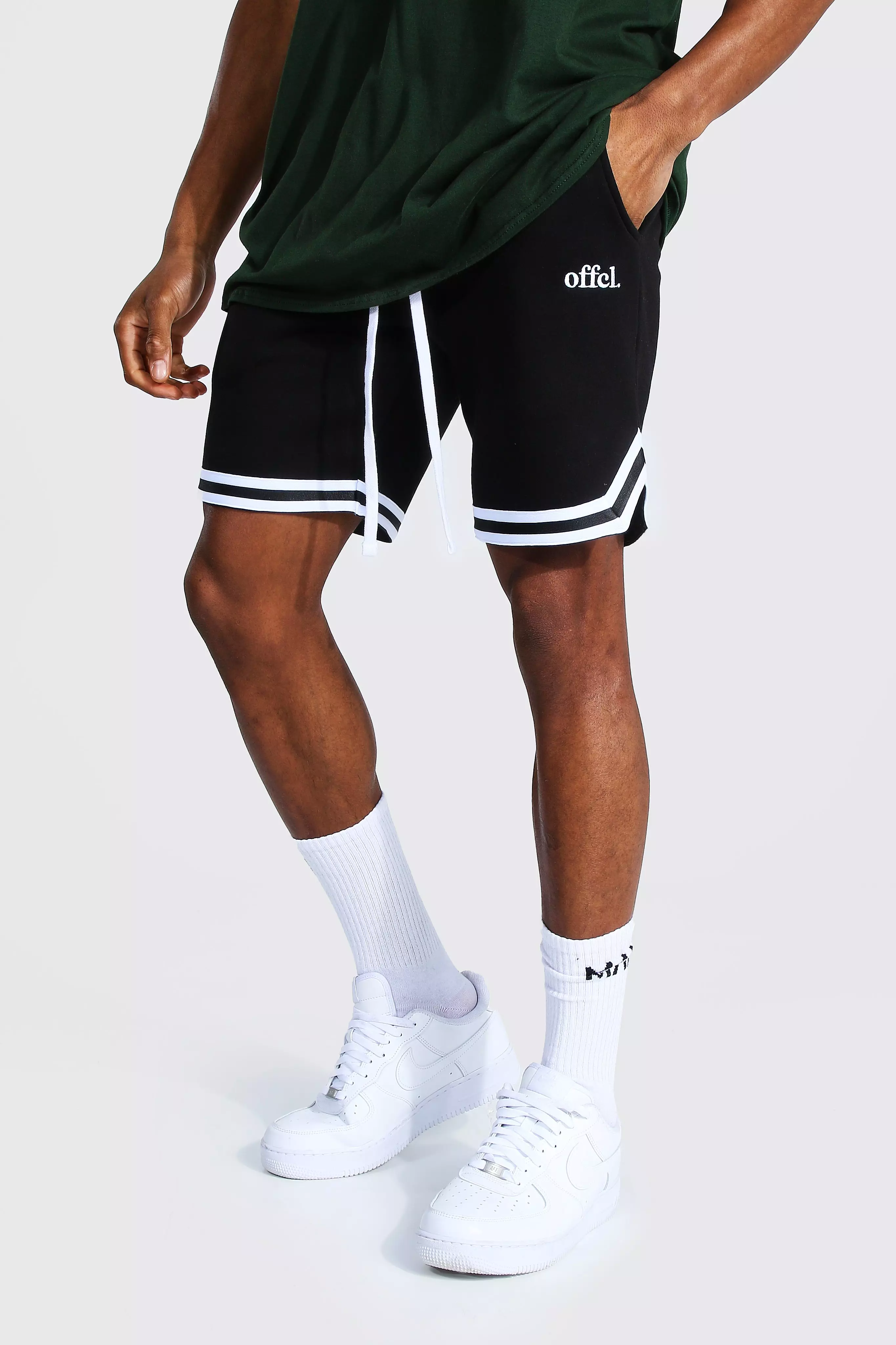 Pantaloncini Da Basket Offcl In Jersey Con Striscia, Black immagine alternativa