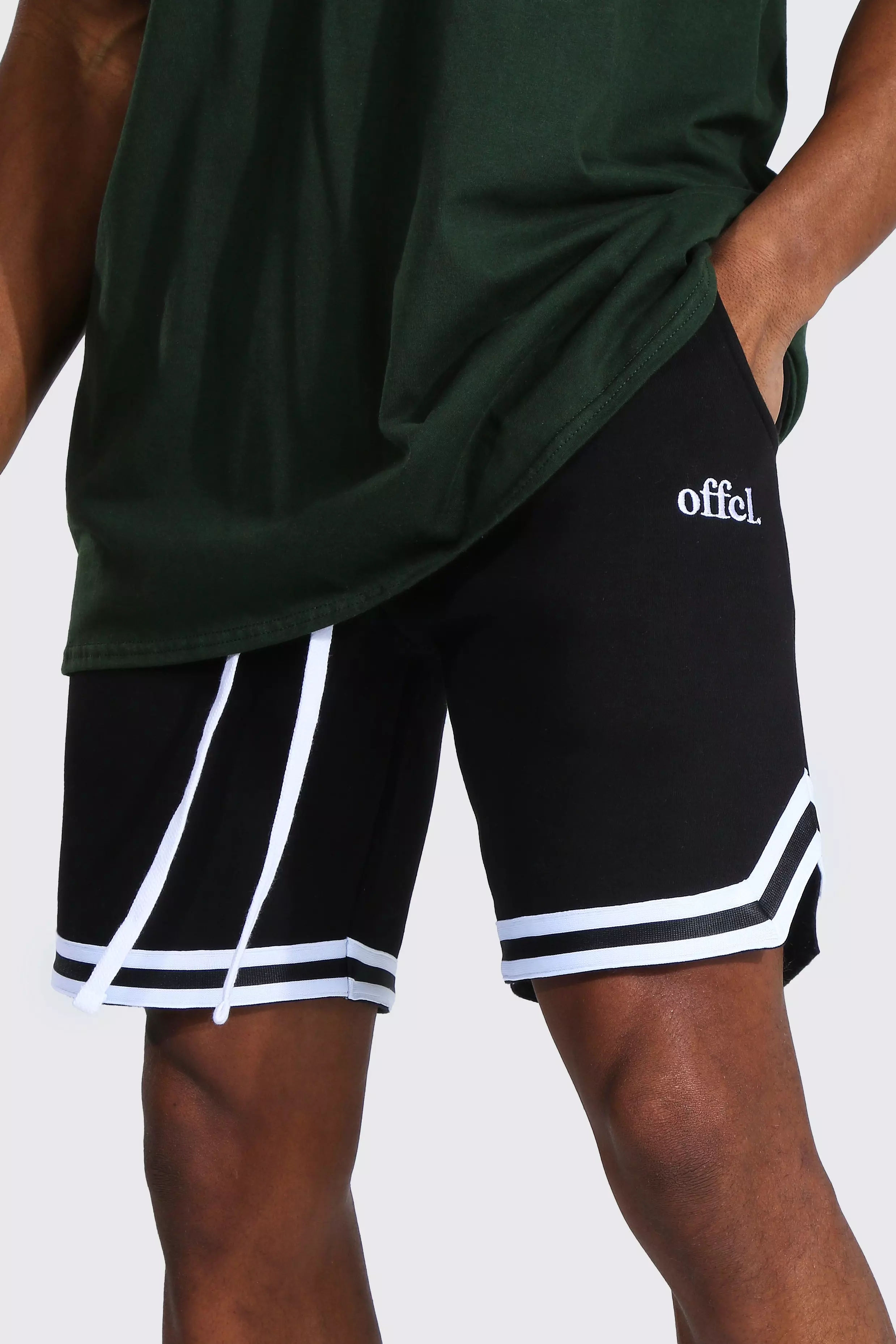 Pantaloncini Da Basket Offcl In Jersey Con Striscia, Black immagine alternativa