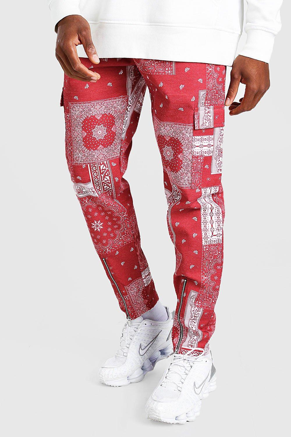 boohooman red joggers