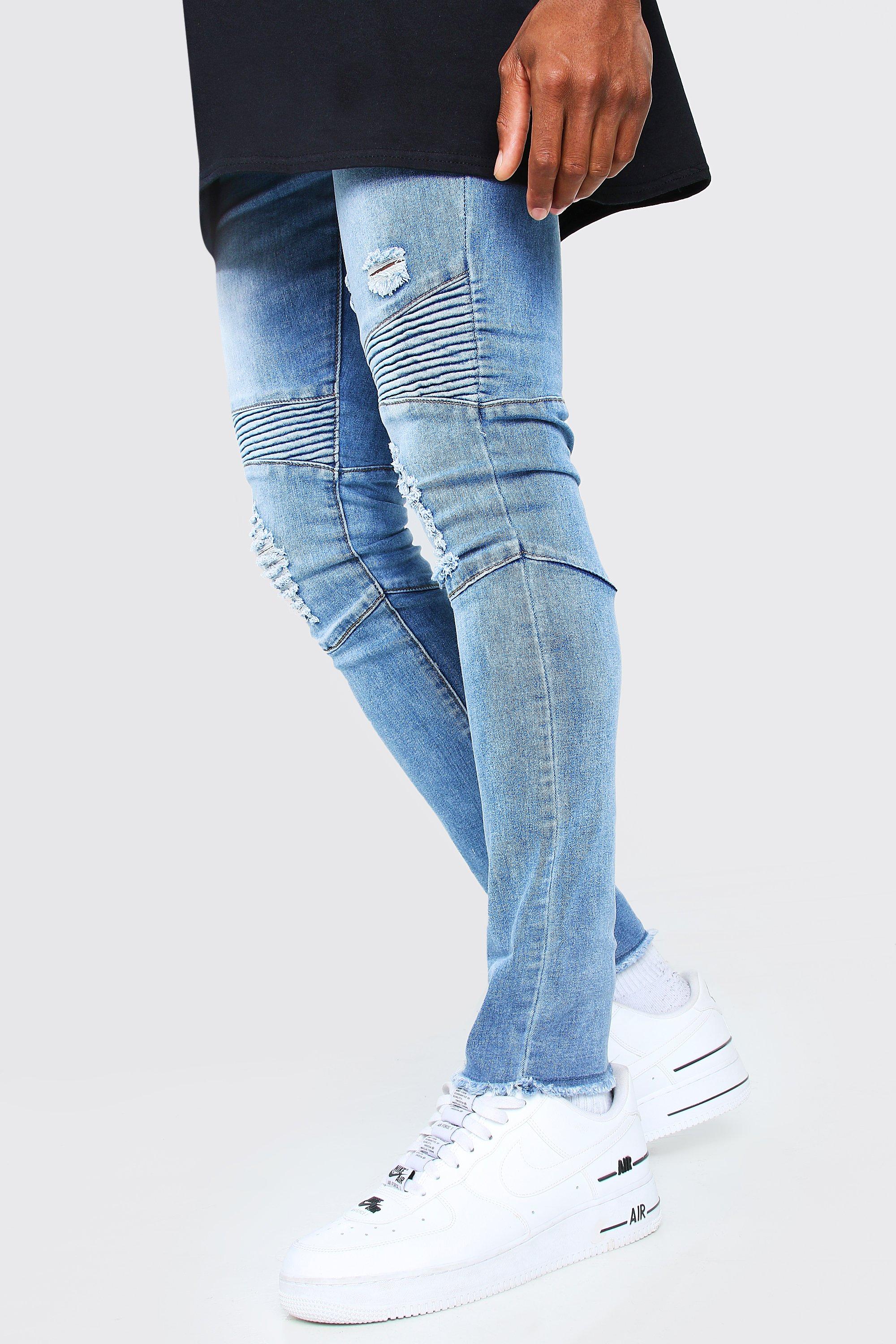 blue ripped biker jeans