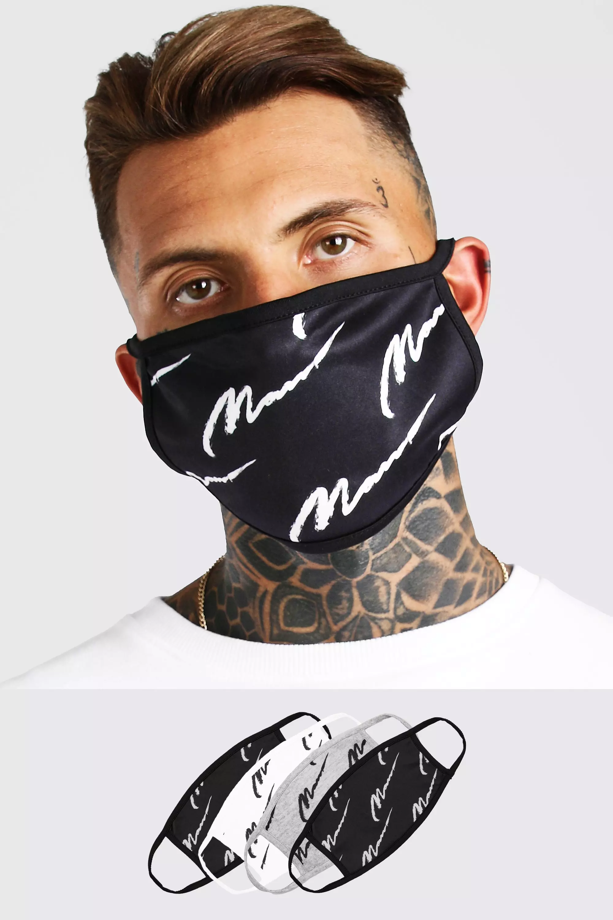 4 Pack Man Script All Over Fashion Masks alternative image