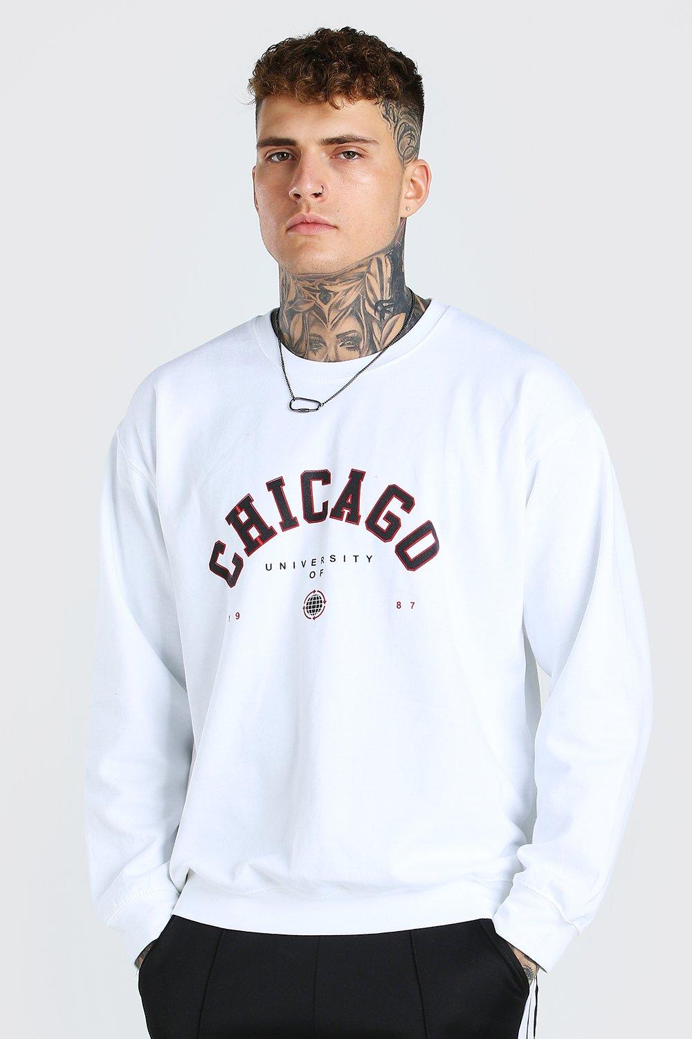 Oversized Chicago Print Sweatshirt | boohooMAN USA