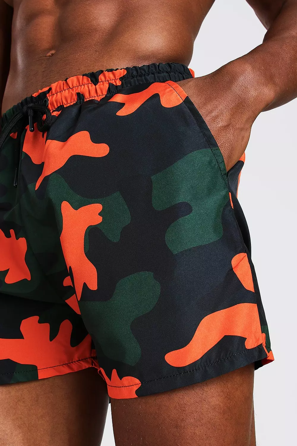 Orange Camo Print Swim Shorts boohooMAN USA