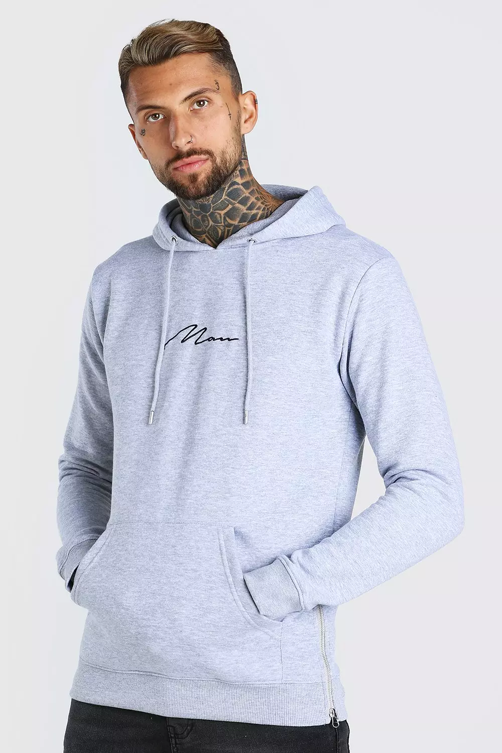 Grey marl Longline MAN Signature Hoodie With Side Zips alternative image