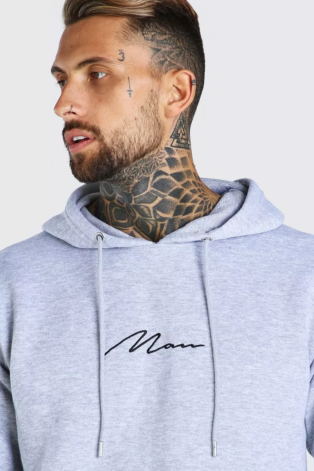 Grey marl Longline MAN Signature Hoodie With Side Zips alternative image