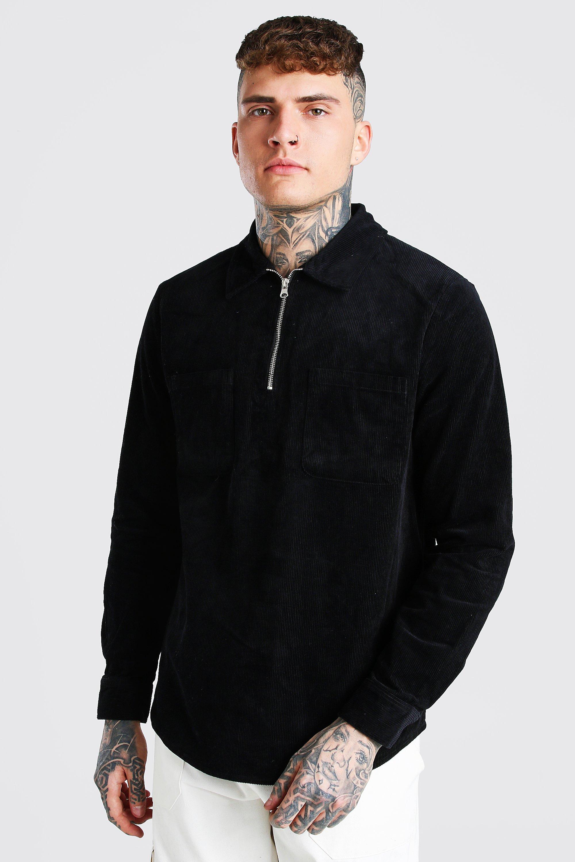 Corduroy Half Zip Shirt Jacket | boohooMAN USA