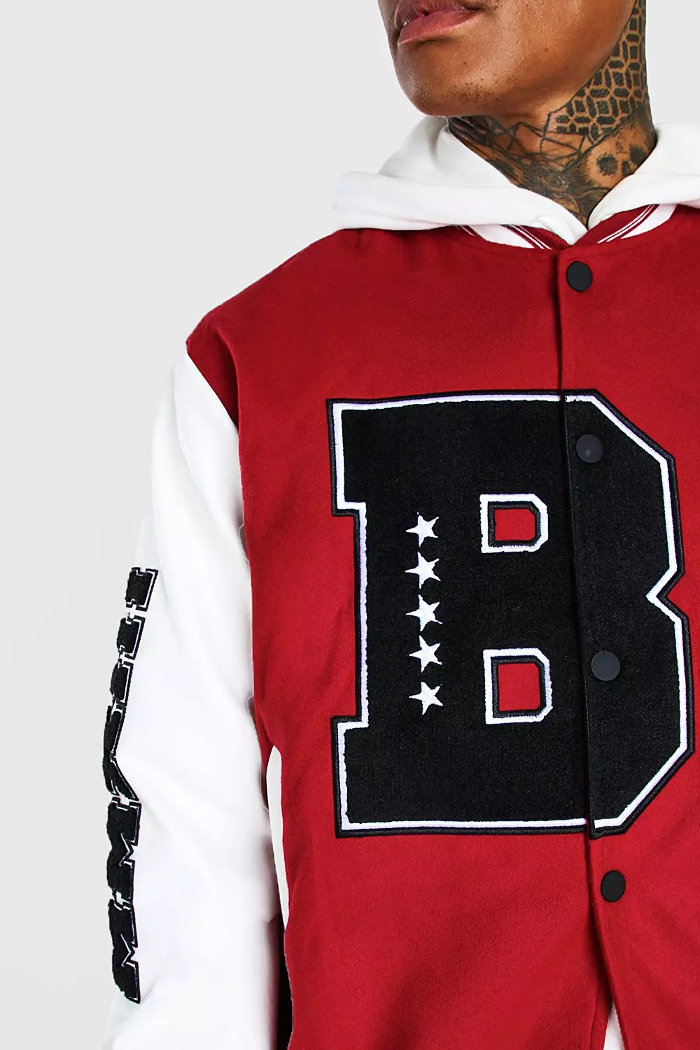 Red B Varsity Patch Bomber With Leather Look Sleeves alternative image