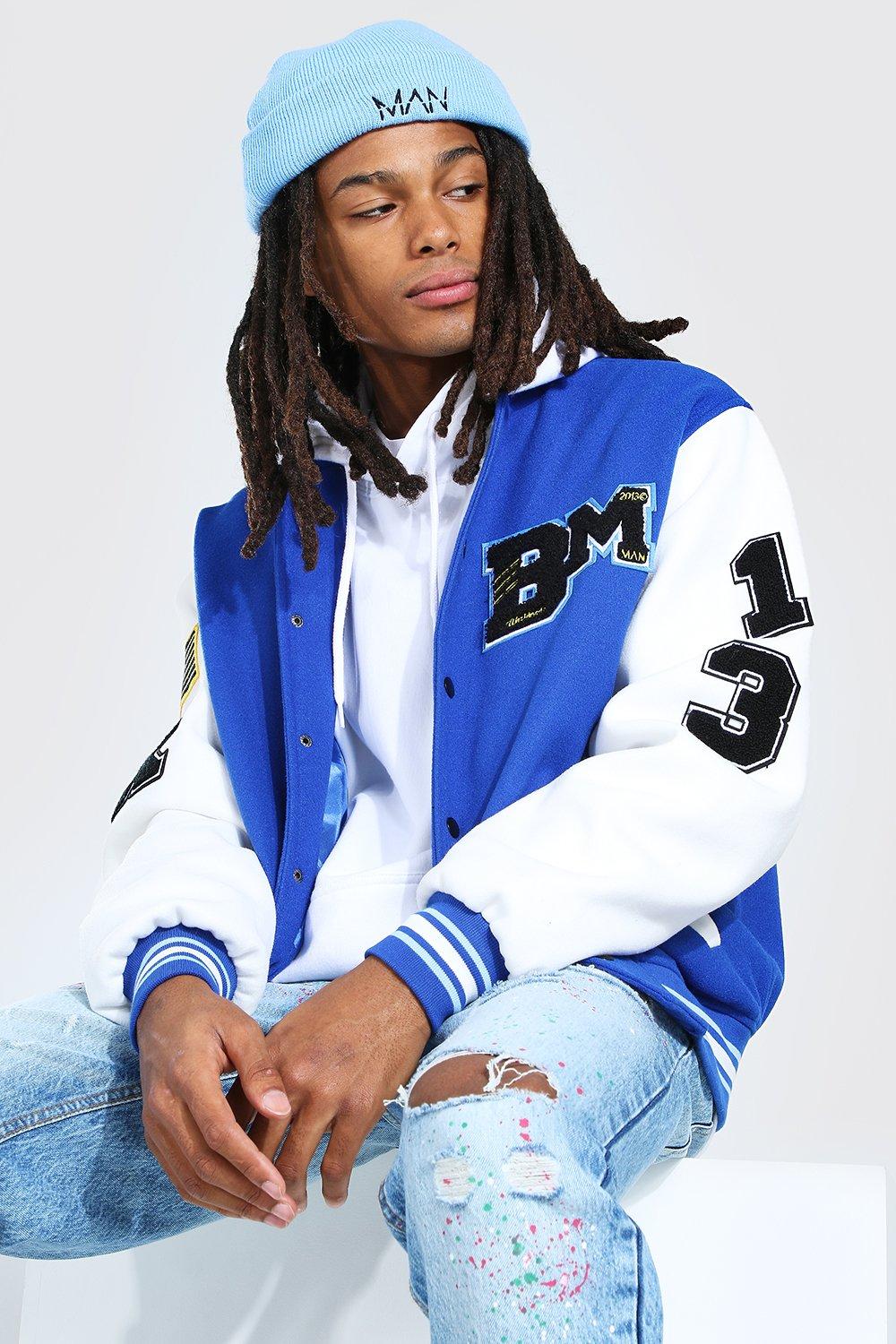 Nfl Oversized Melton Multi Badge Bomber Jacket