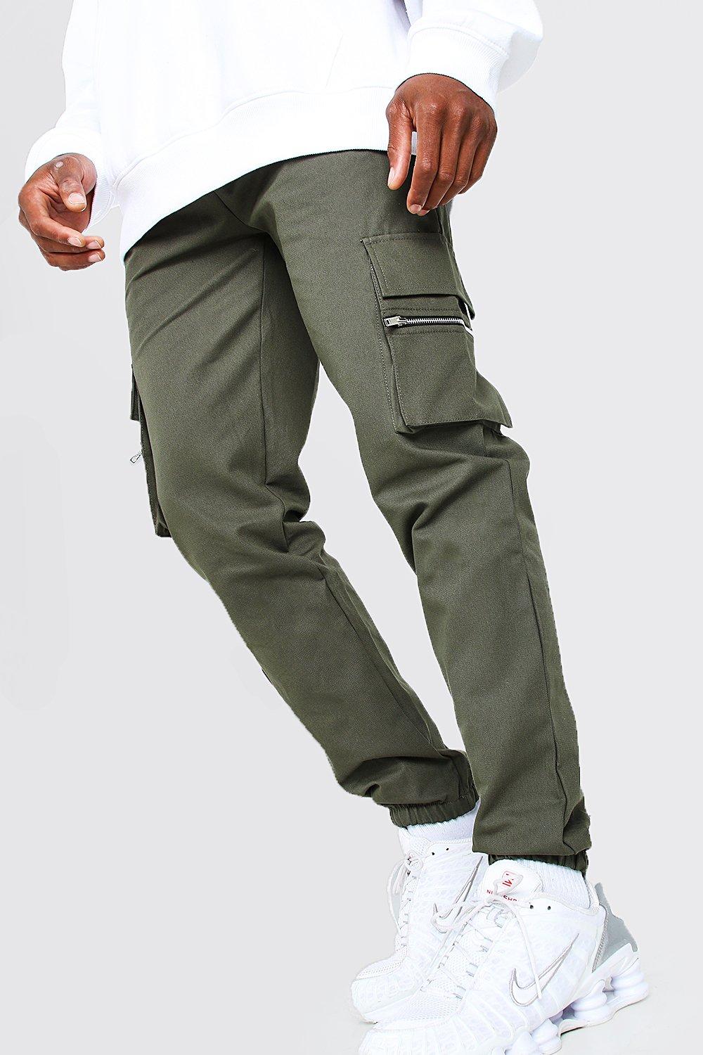 dual pocket zip cargo twill pants