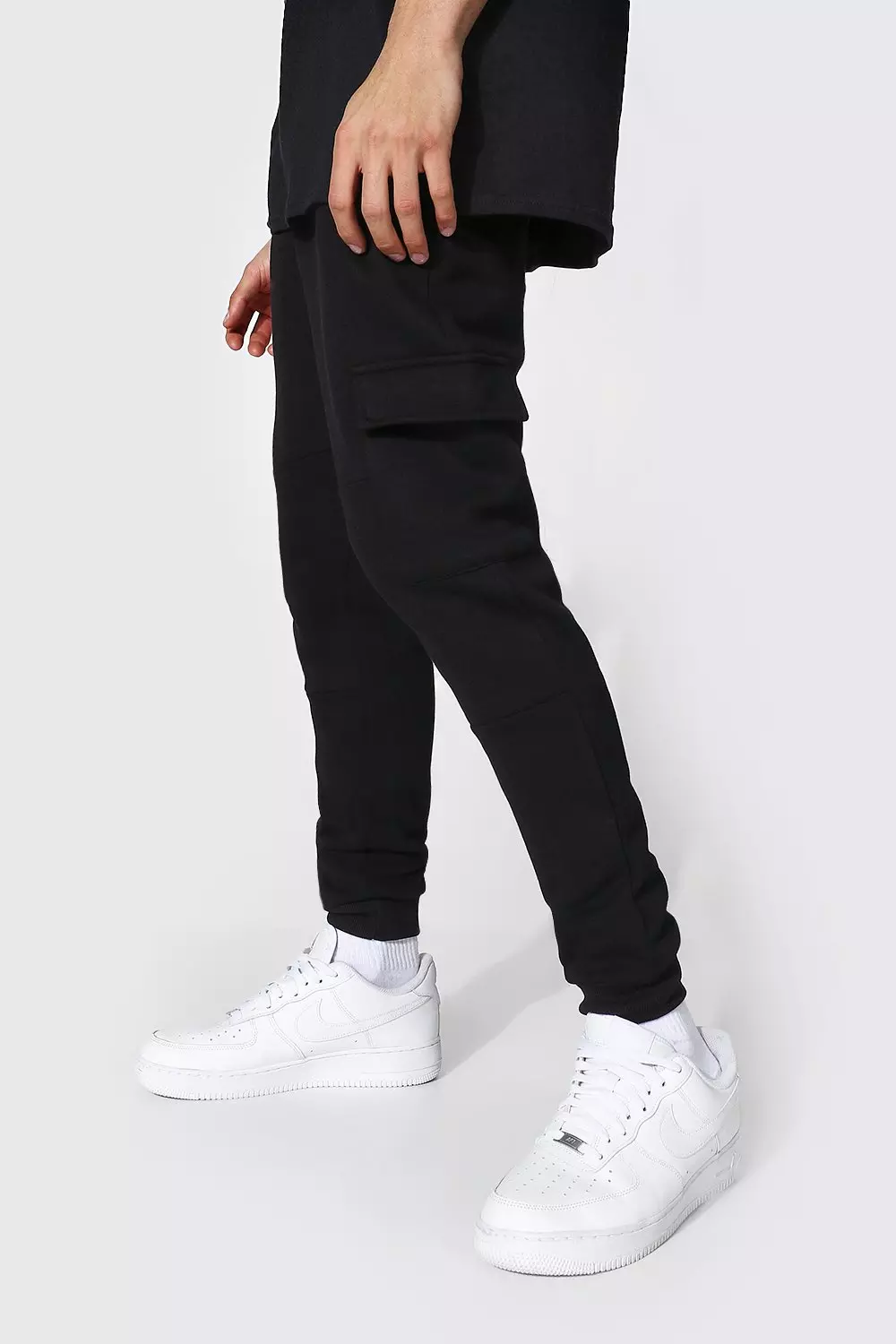 Black Skinny Fit Panelled Cargo Joggers alternative image