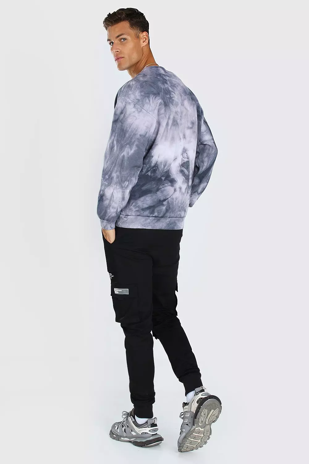 Tall Official MAN Oversized Tie Dye Varsity Sweater boohooMAN USA