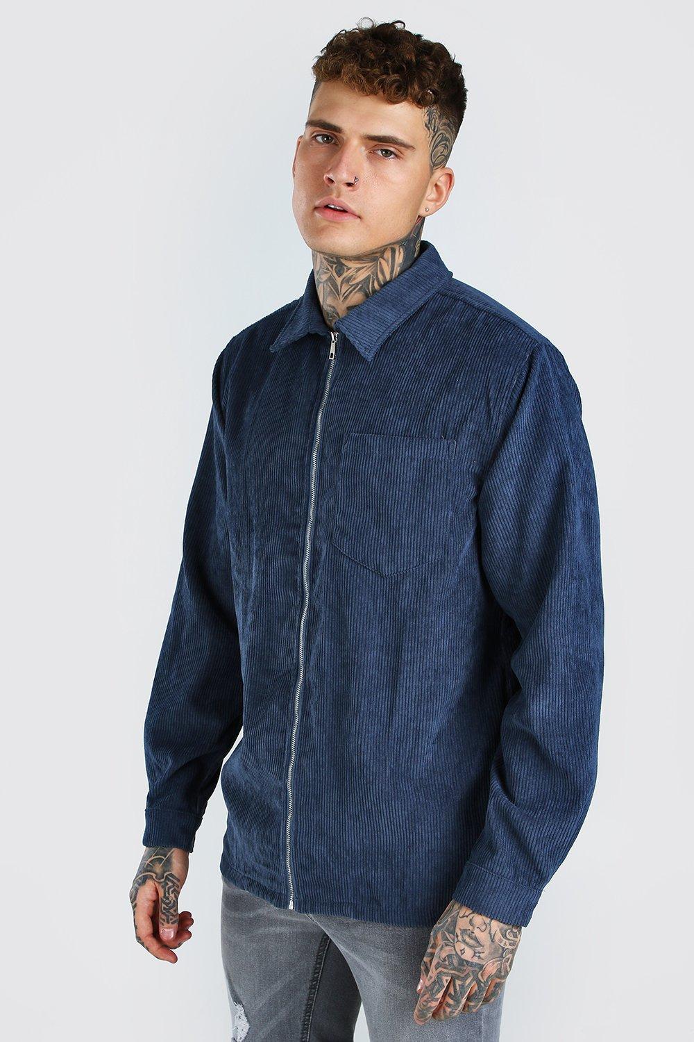 Long Sleeve Zip Through Corduroy Shirt Jacket | boohooMAN USA