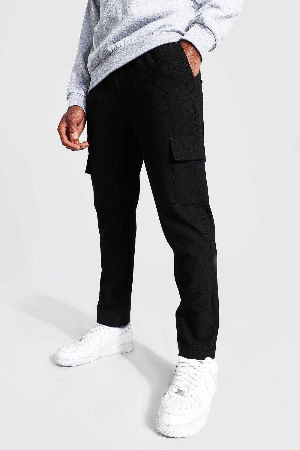 Black Denim Chain Cargo Jogger Pants