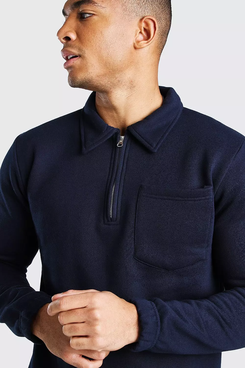 1 4 Zip Collared Sweater boohooMAN UK