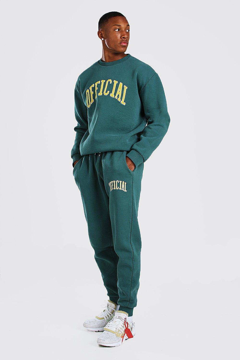 Overdyed Heavyweight Official Applique Tracksuit | boohooMAN UK