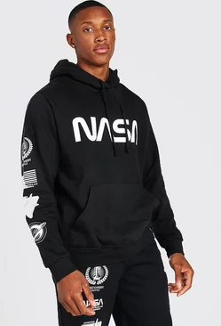 NASA Sleeve Print License Hoodie Black