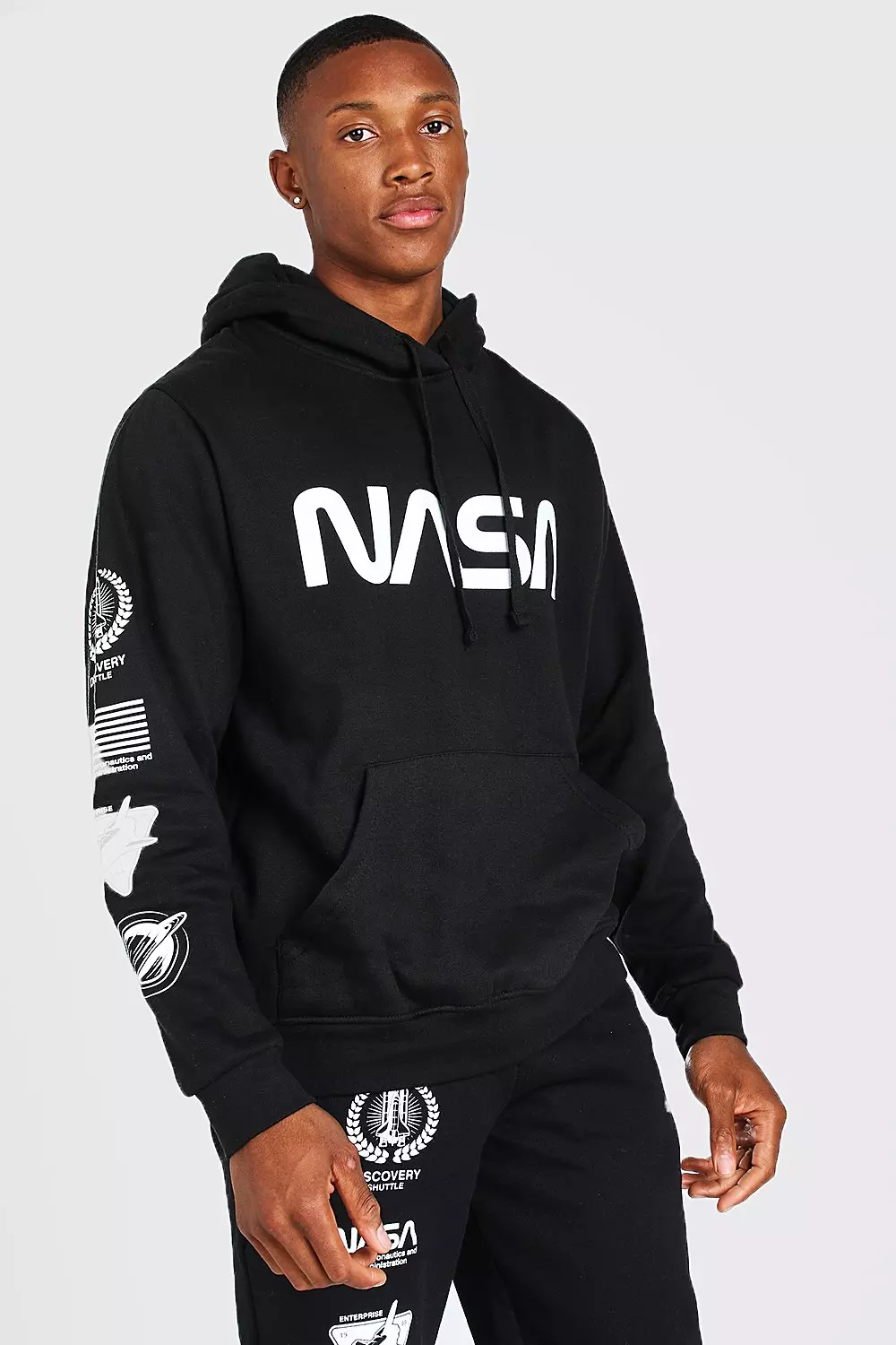 NASA Sleeve Print License Hoodie boohooMAN USA