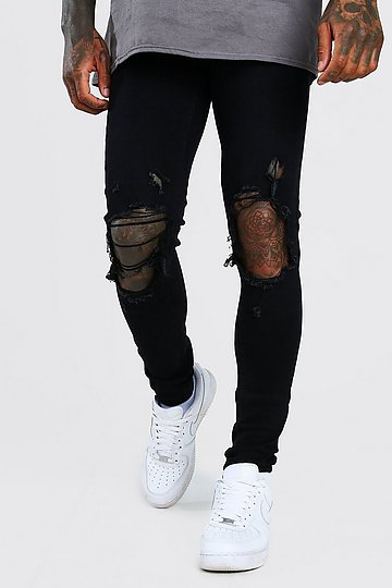 Super Skinny Jeans With Distressing | boohooMAN UK