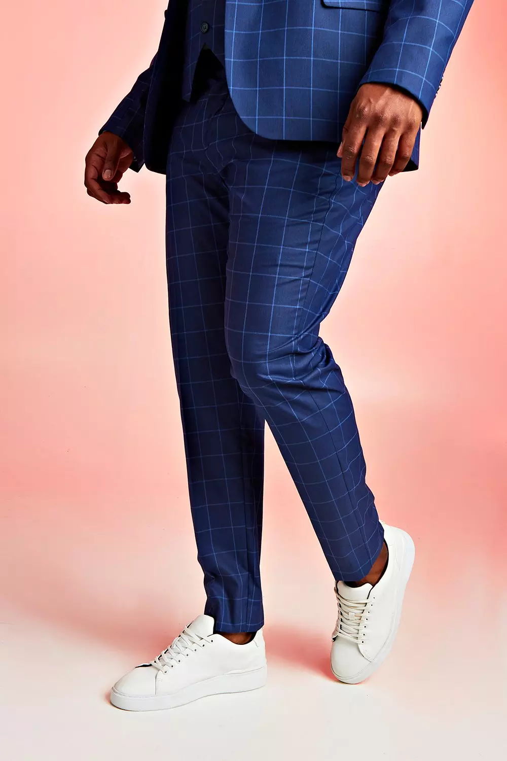 Big Tall Skinny Fit Windowpane Suit Pants boohooMAN USA
