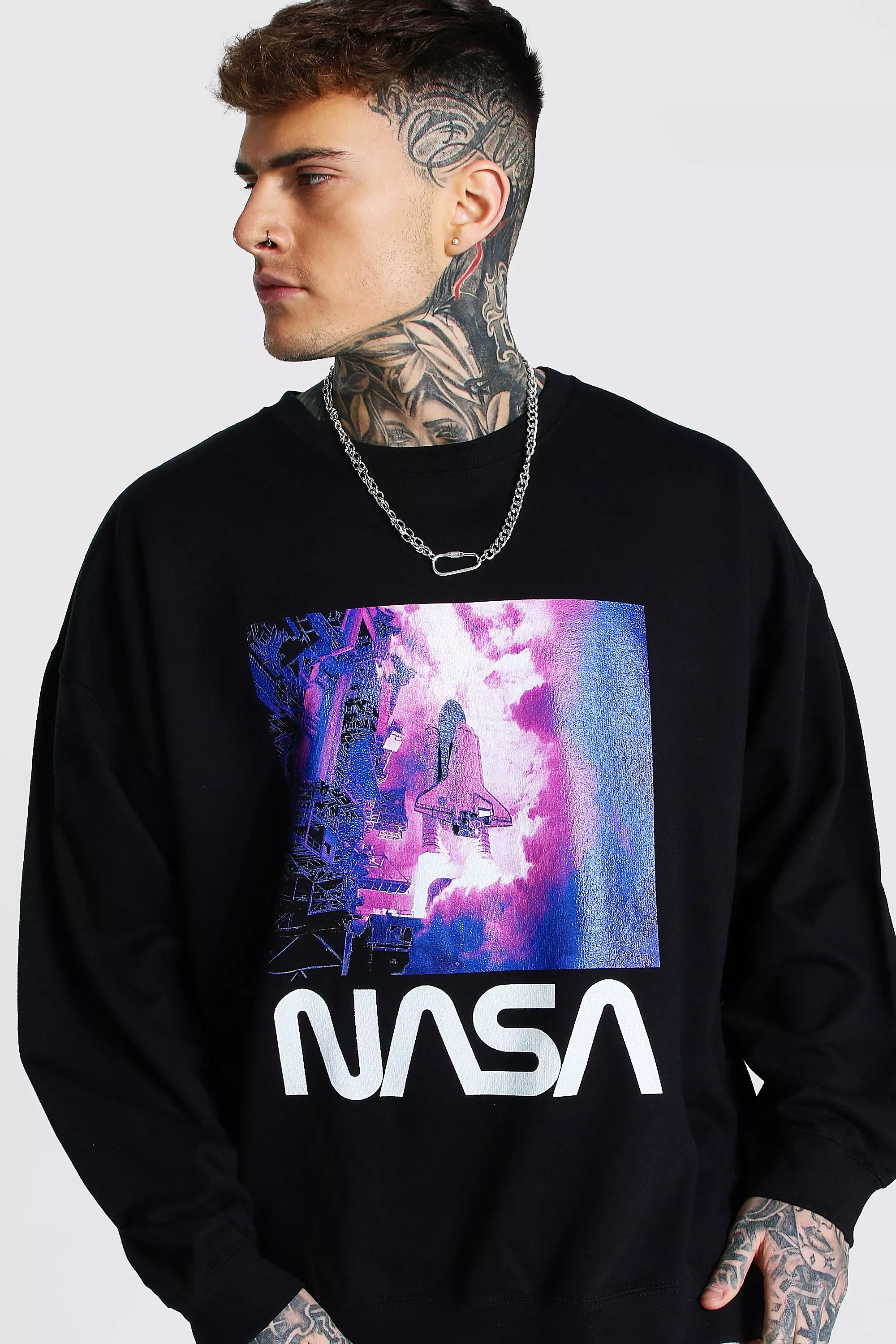 Oversized Nasa Rocket License Sweatshirt boohooMAN USA