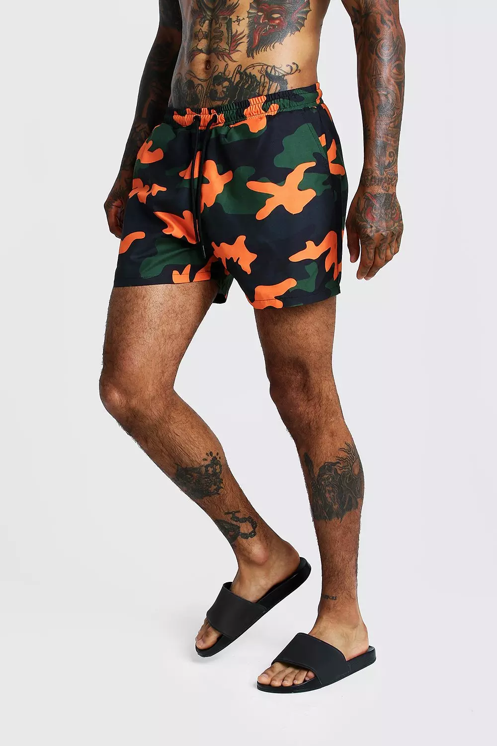 Orange Camo Print Swim Shorts Camo