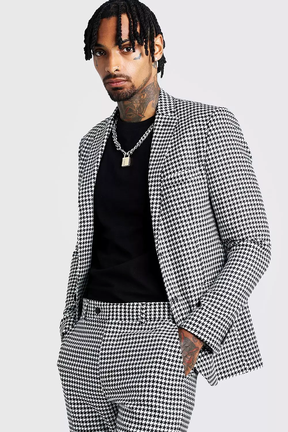 Skinny Fit Large Dogtooth Suit Jacket boohooMAN UK