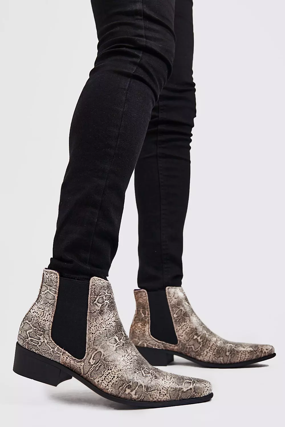 Faux Snake Print Western Chelsea Boot boohooMAN UK