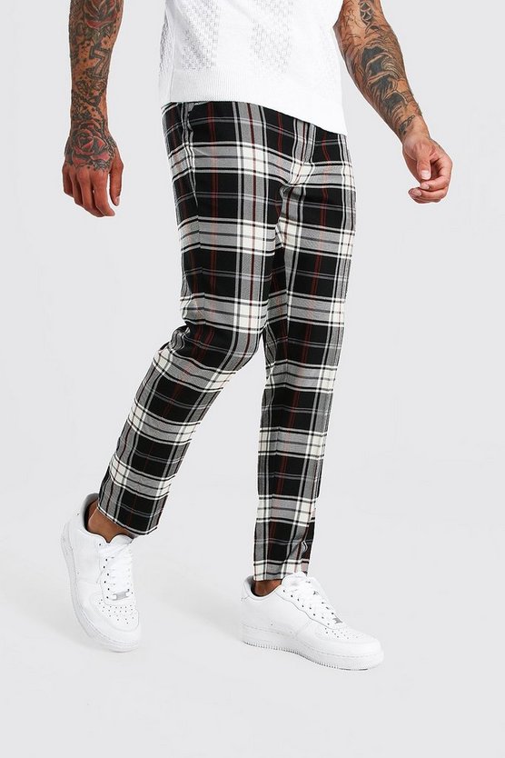 Tartan Cropped Smart Trouser With Chain - boohooMAN