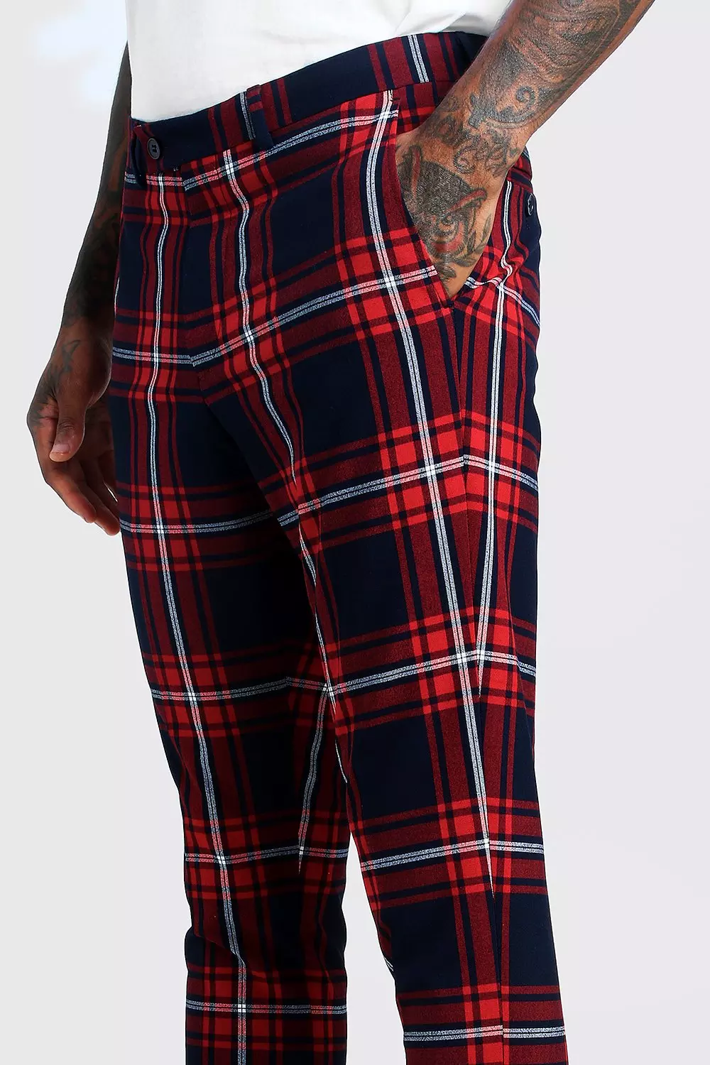 Large Scale Tartan Smart Cropped Pants boohooMAN USA