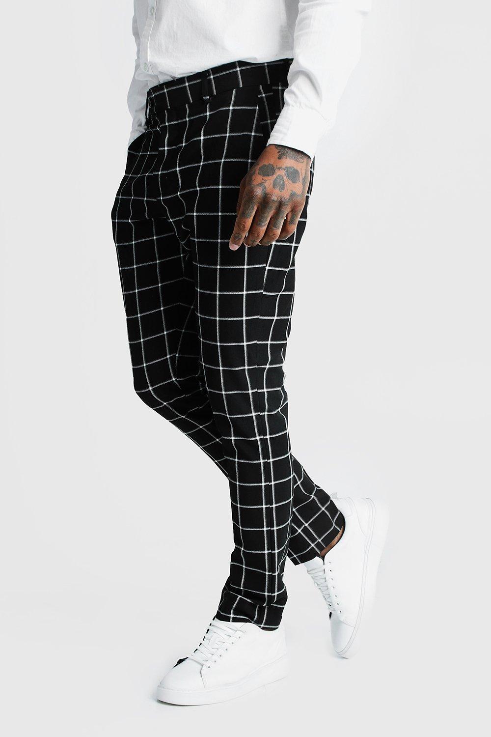 men's black checkered pants