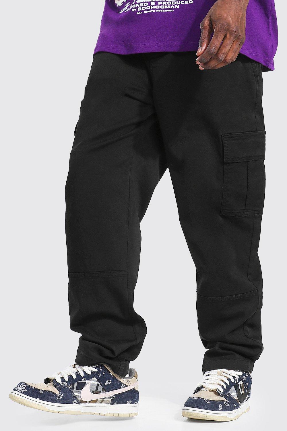 Black Elasticated Waist Straight Leg Cargo Pants