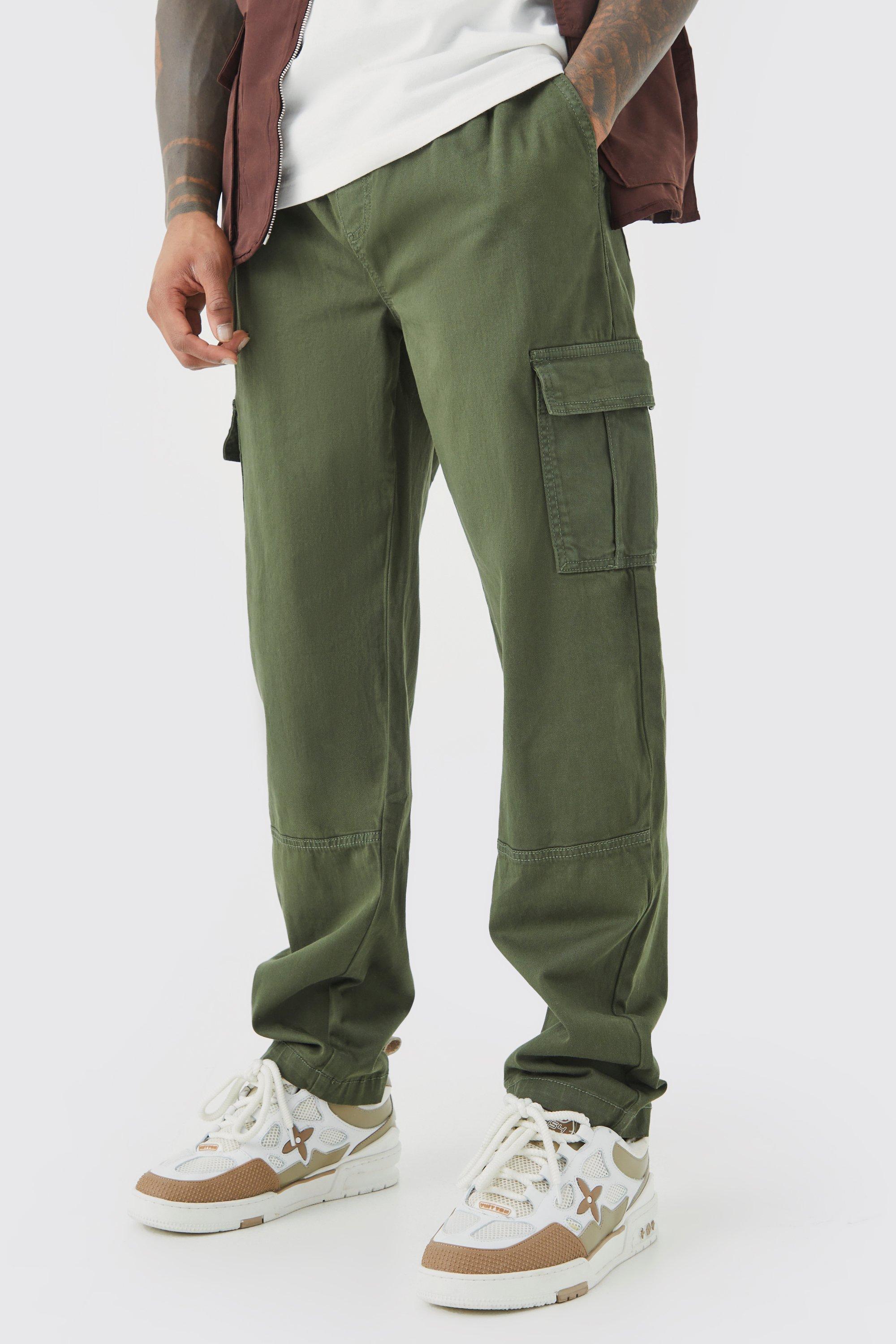 Elastic Waist Straight Leg Twill Cargo Pants