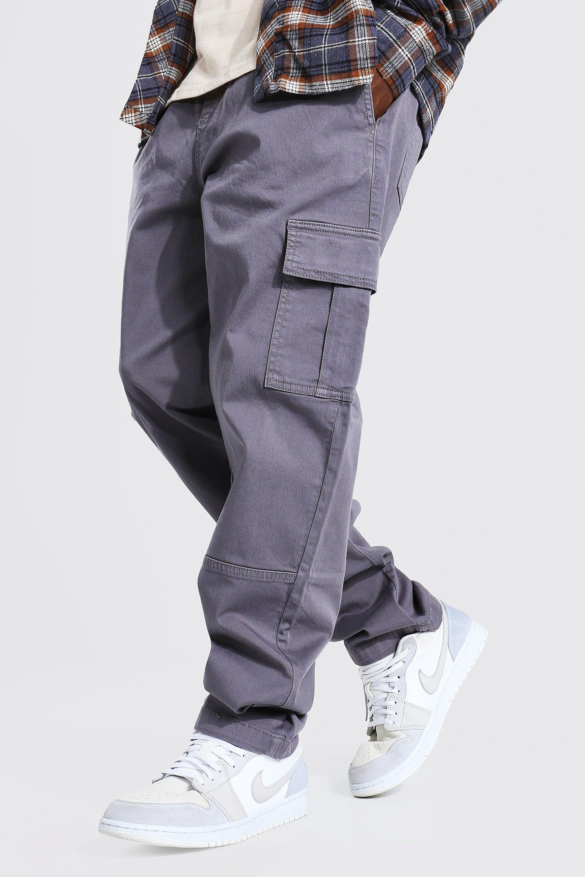 WENKOMG1 Mens Cotton Cargo Pants,Solid Elastic Waist Straight Leg