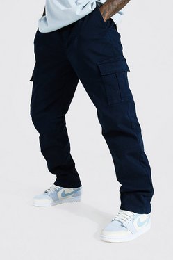 Straight Leg Garment Dyed Twill Cargo Trouser | BoohooMAN