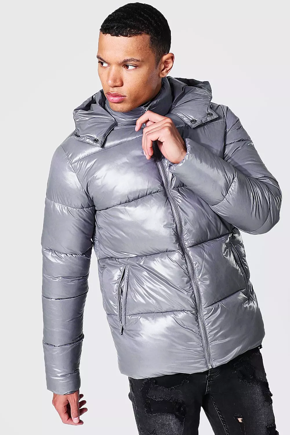 Tall High Shine Puffer Jacket boohooMAN