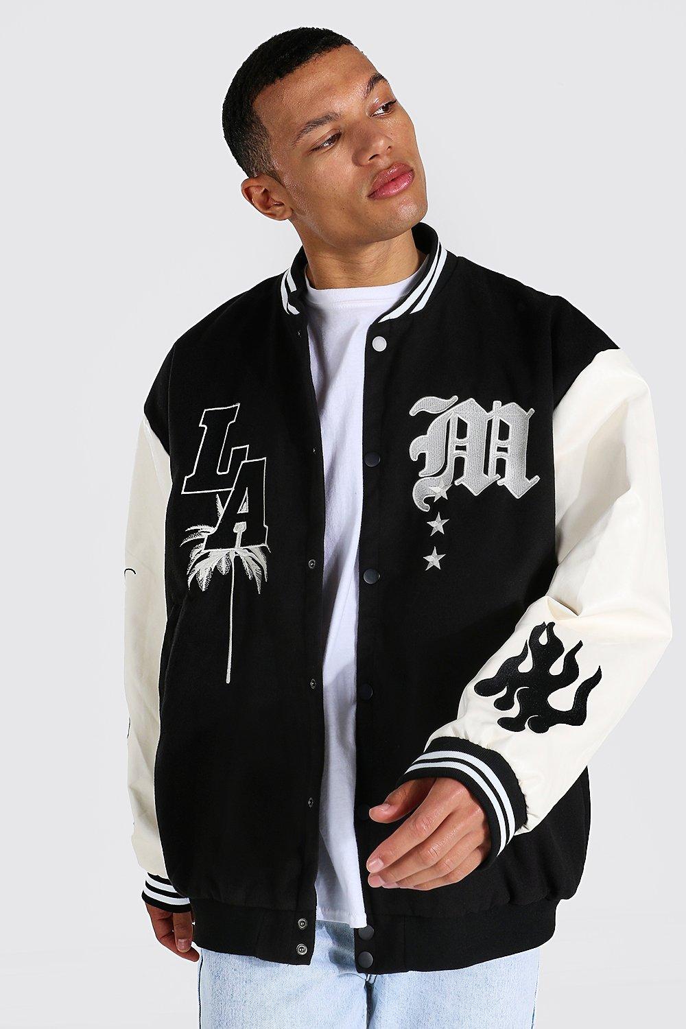 TeesTheDay Unisex Varsity Bomber Jacket Black For Men And Women | Varsity  Jacket For Men | Stylish 