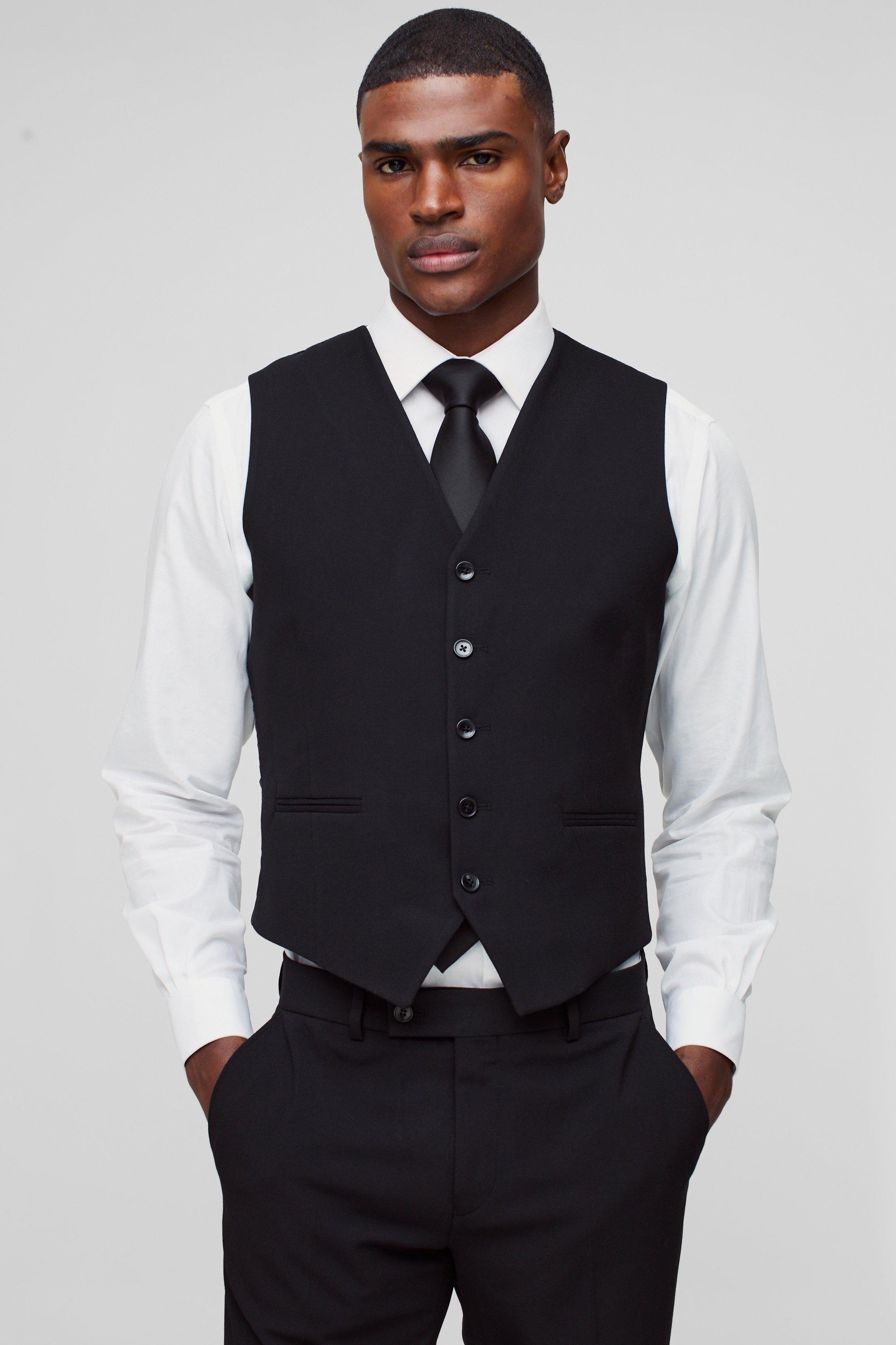 Slim Black Vest | boohooMAN USA